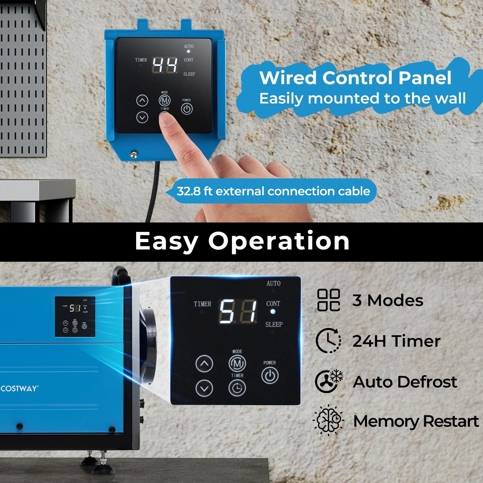 124 Pint Crawl Space Dehumidifier, 3 Modes, 24H Timer, Blue Dehumidifiers at Gallery Canada