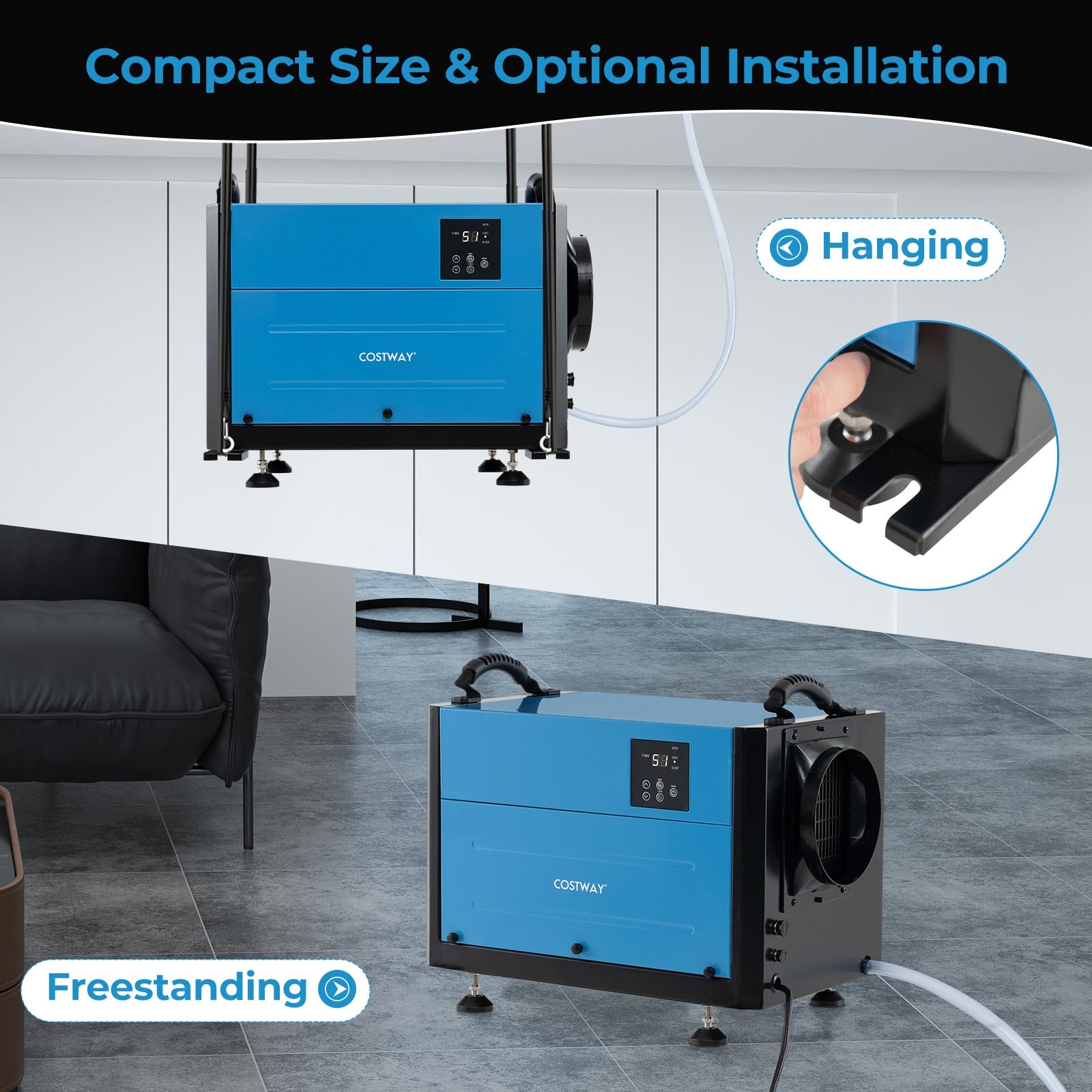 124 Pint Crawl Space Dehumidifier, 3 Modes, 24H Timer, Blue Dehumidifiers at Gallery Canada