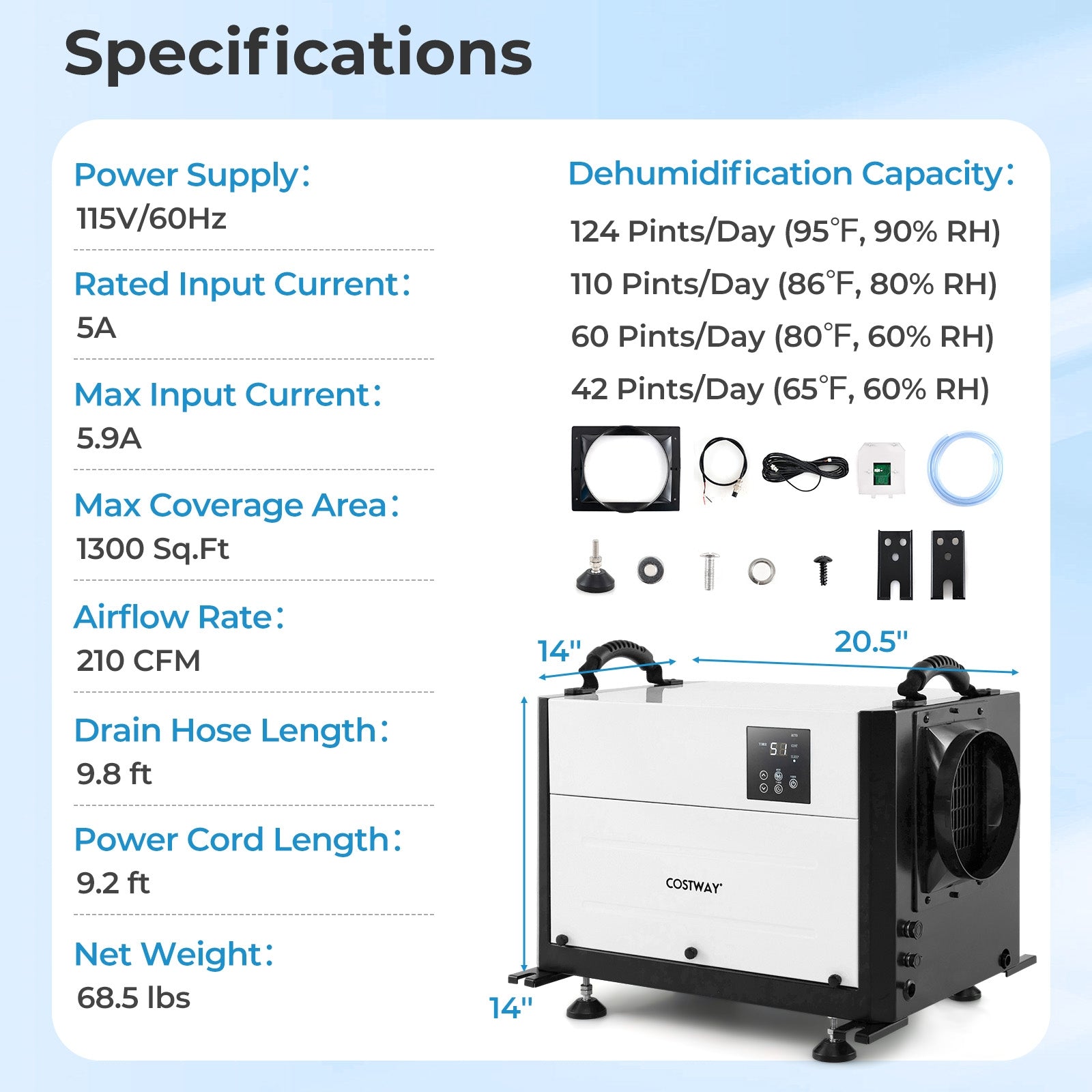 124 Pint Crawl Space Dehumidifier with 3 Modes and 24H Timer, White Dehumidifiers at Gallery Canada