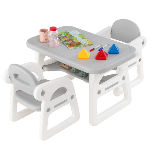 Kids Table and Chair Set with Building Blocks, Gray