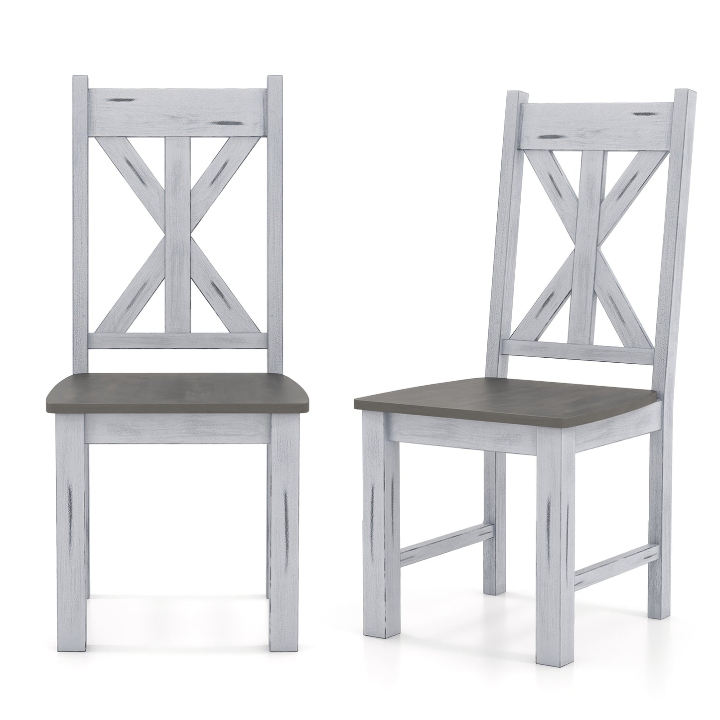 Farmhouse Chair Set of 2 with Rubber Wood Frame and Elegant Hollowed Backrest, Gray Dining Chairs Gray at Gallery Canada