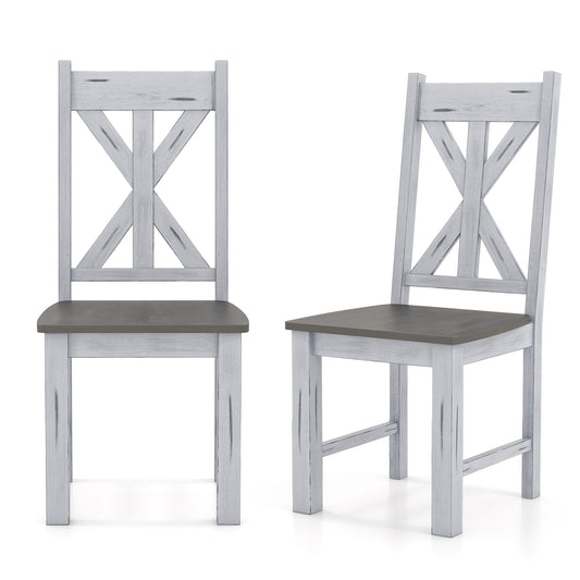 Farmhouse Chair Set of 2 with Rubber Wood Frame and Elegant Hollowed Backrest, Gray Dining Chairs Gray at Gallery Canada