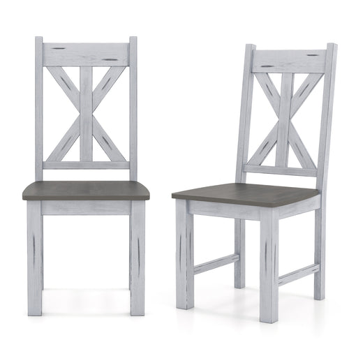Farmhouse Chair Set, Rubber Wood Frame, Hollowed Backrest, Gray