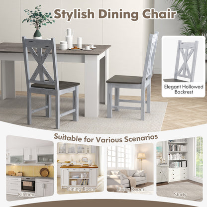 Farmhouse Chair Set of 2 with Rubber Wood Frame and Elegant Hollowed Backrest, Gray Dining Chairs at Gallery Canada