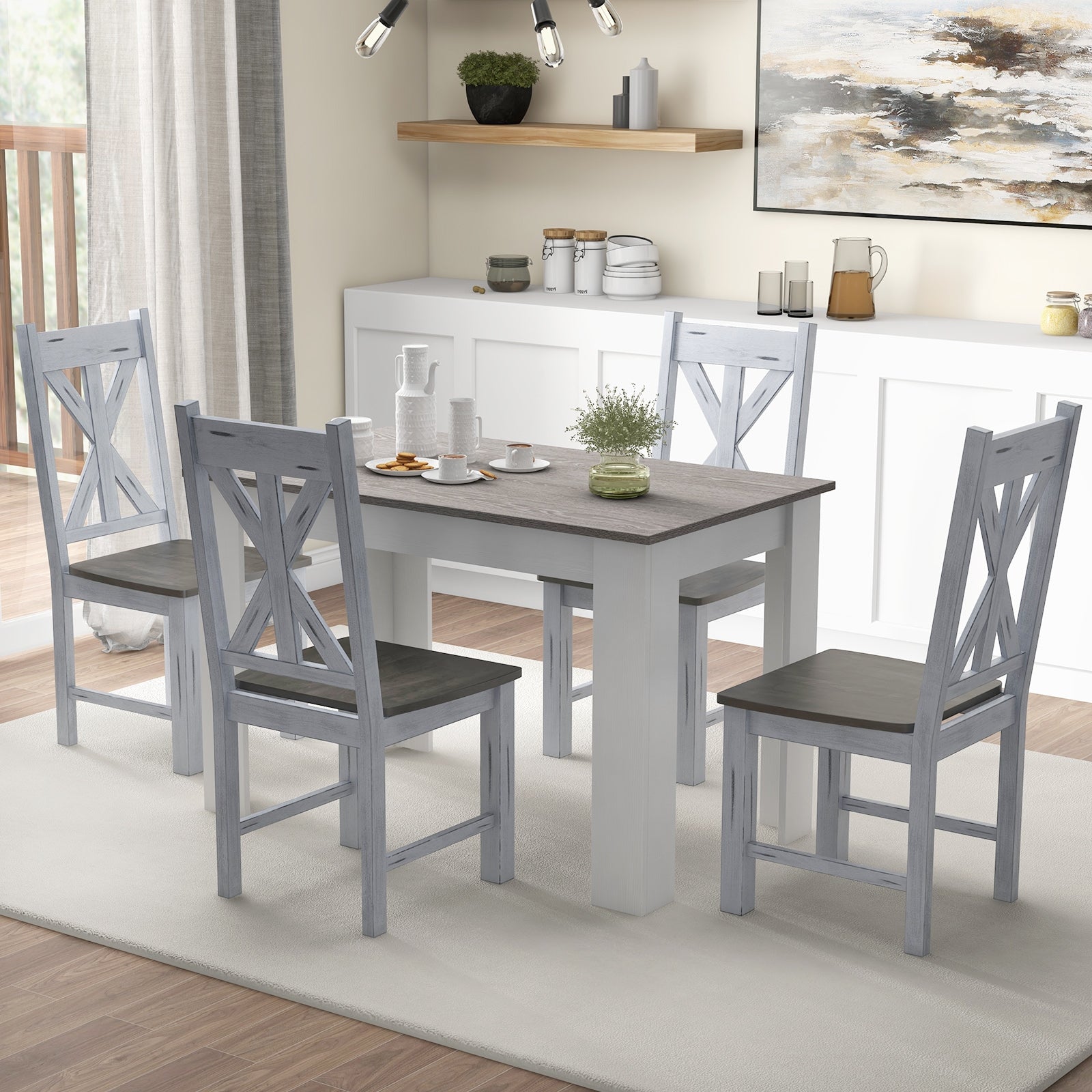 Farmhouse Chair Set, Rubber Wood Frame, Hollowed Backrest, Gray Dining Chairs at Gallery Canada