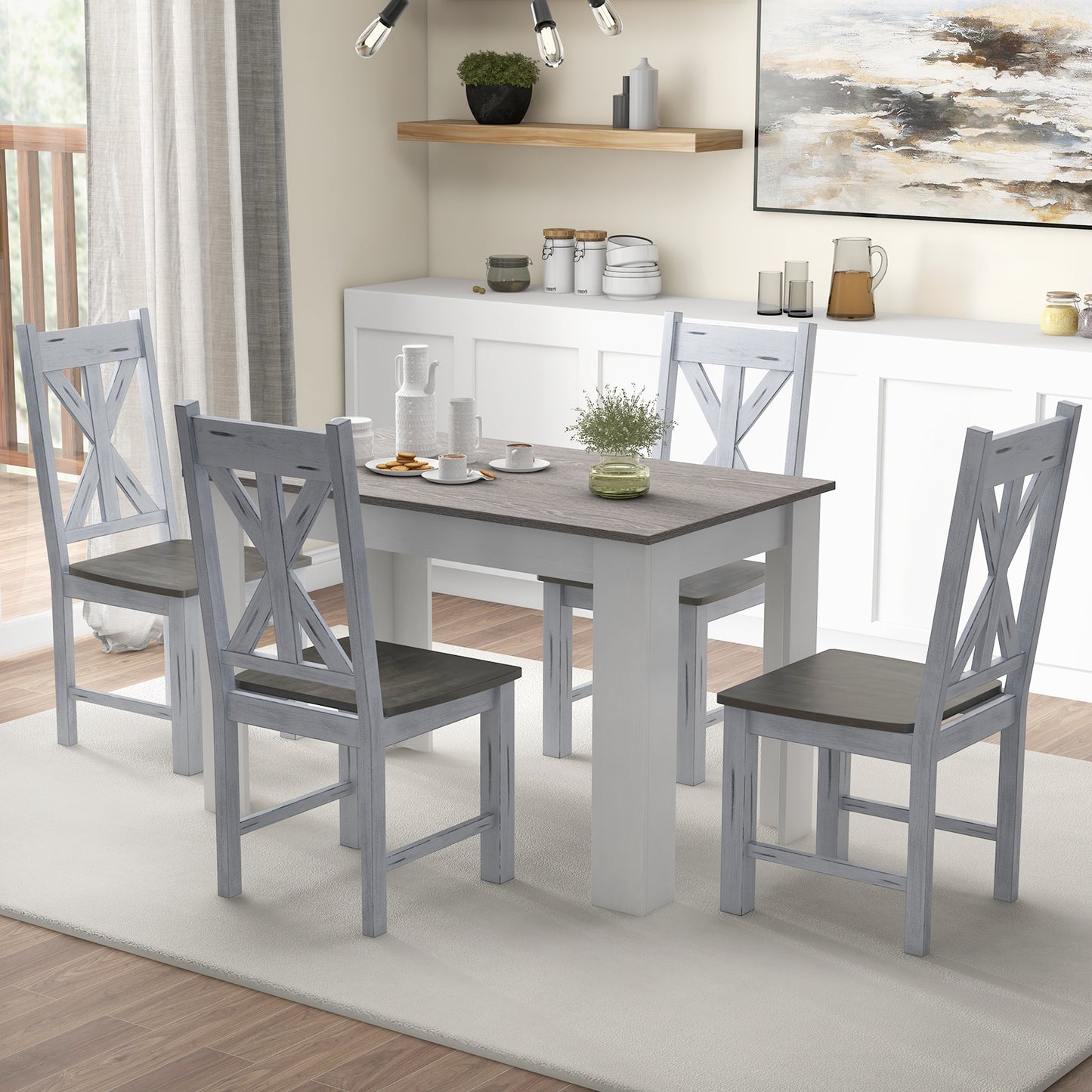 Farmhouse Chair Set, Rubber Wood Frame, Hollowed Backrest, Gray Dining Chairs at Gallery Canada