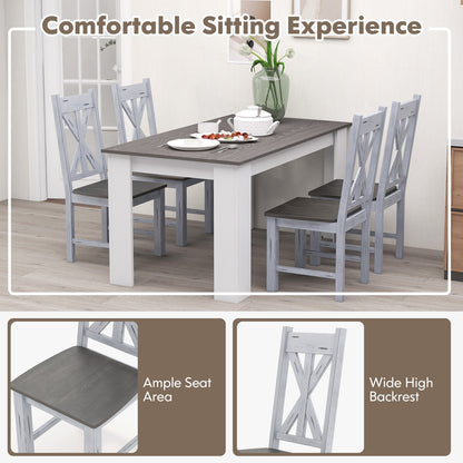 Farmhouse Chair Set of 2 with Rubber Wood Frame and Elegant Hollowed Backrest, Gray Dining Chairs at Gallery Canada