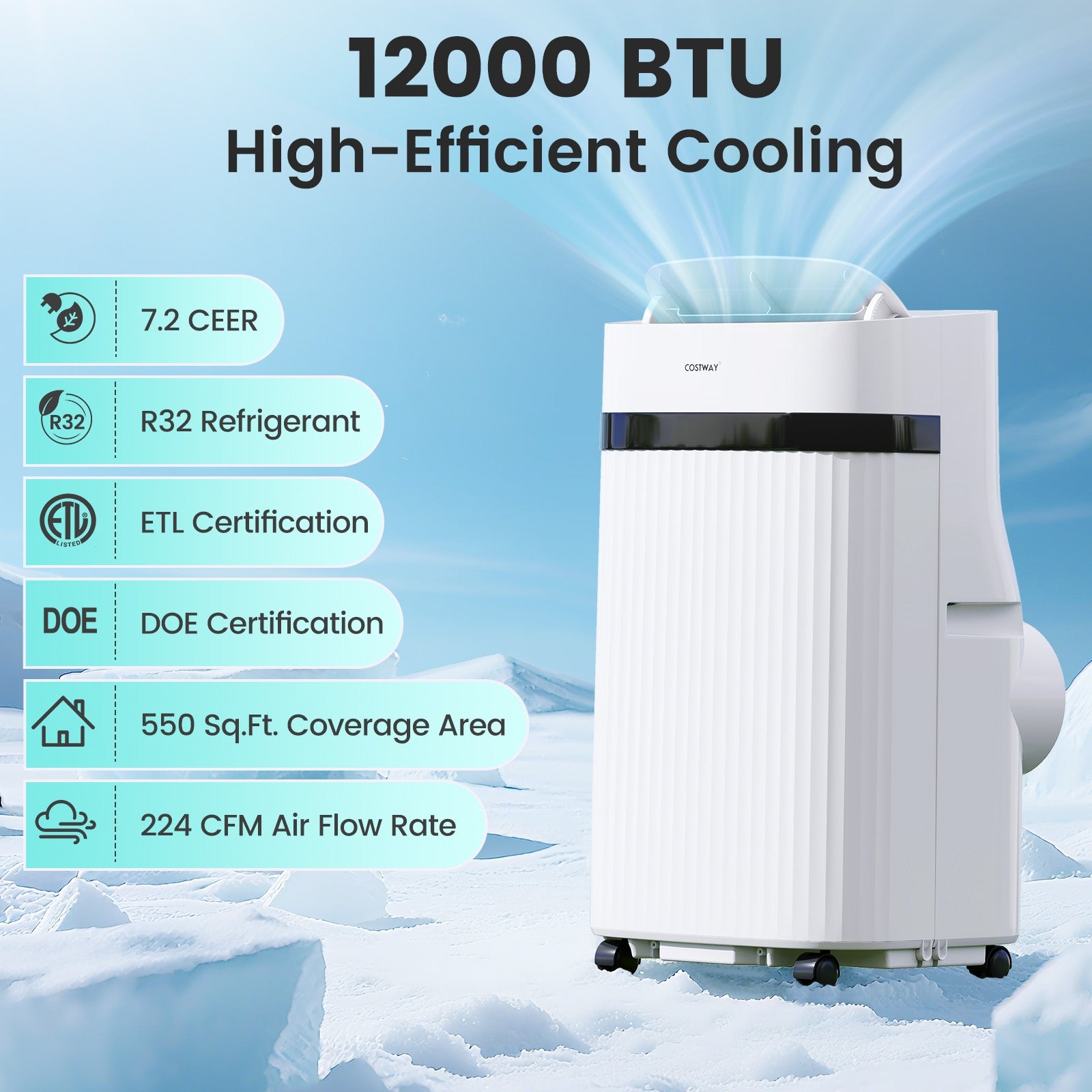 12000 BTU Portable Air Conditioner 3 in 1 Energy-saving with Fan and Dehumidifier, White Portable Air Conditioners at Gallery Canada