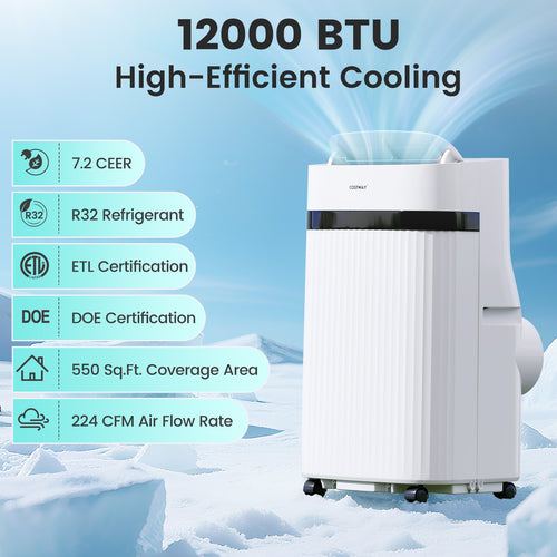 12000 BTU Portable Air Conditioner 3 in 1 Energy-saving with Fan and Dehumidifier, White