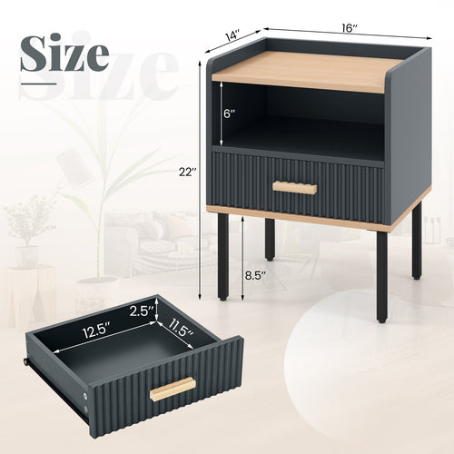 Nightstand Bedside End Table with Drawer and Shelf for Living Room Bedroom-Set of 2, Gray