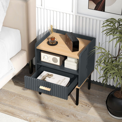 Nightstand Bedside End Table with Drawer and Shelf for Living Room Bedroom-Set of 2, Gray Nightstands at Gallery Canada