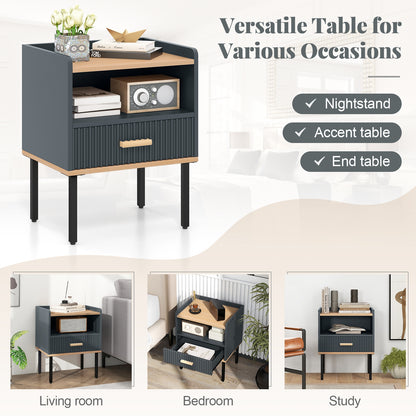 Nightstand Bedside End Table with Drawer and Shelf for Living Room Bedroom-Set of 2, Gray Nightstands at Gallery Canada