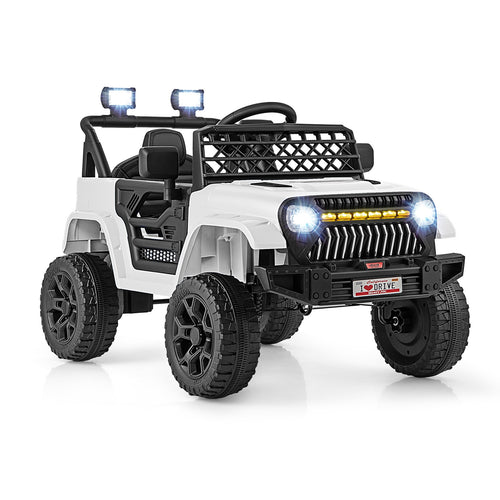 12V Kids Ride On Truck Car, With Remote And Music, White