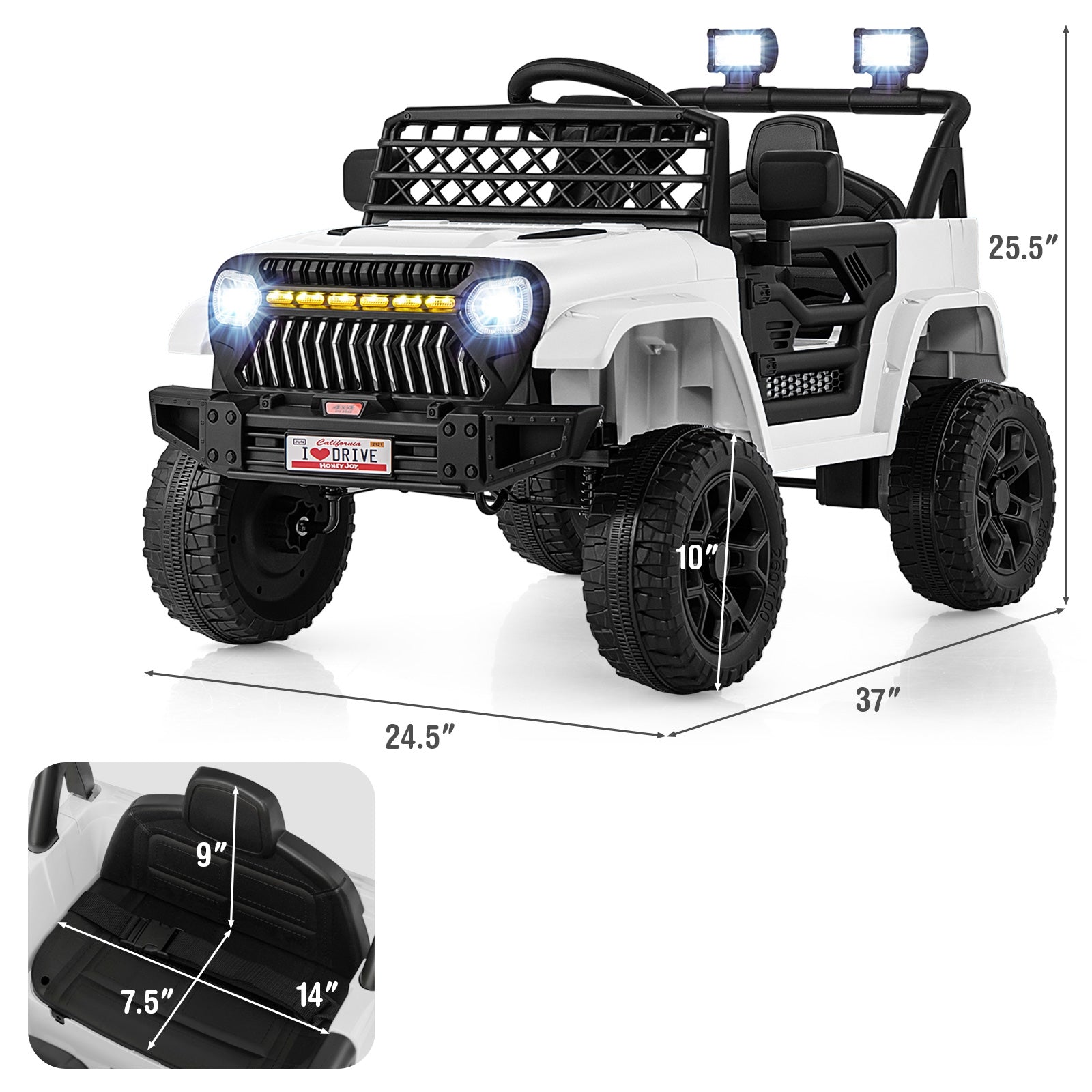 12V Kids Ride on Truck Car with Parental Remote and Music Player, White Powered Ride On Toys at Gallery Canada