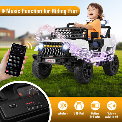 12V Kids Ride on Truck Car with Parental Remote and Music Player, White Powered Ride On Toys at Gallery Canada