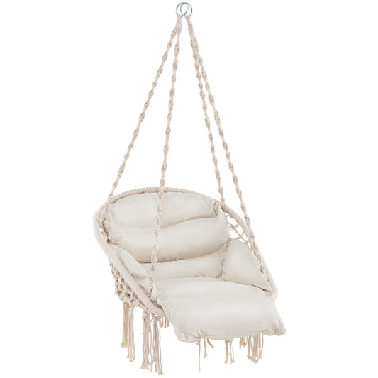 Hammock Chair with Thick Cushion & Macrame Holds up to 330 LBS, Beige Hammocks Beige at Gallery Canada