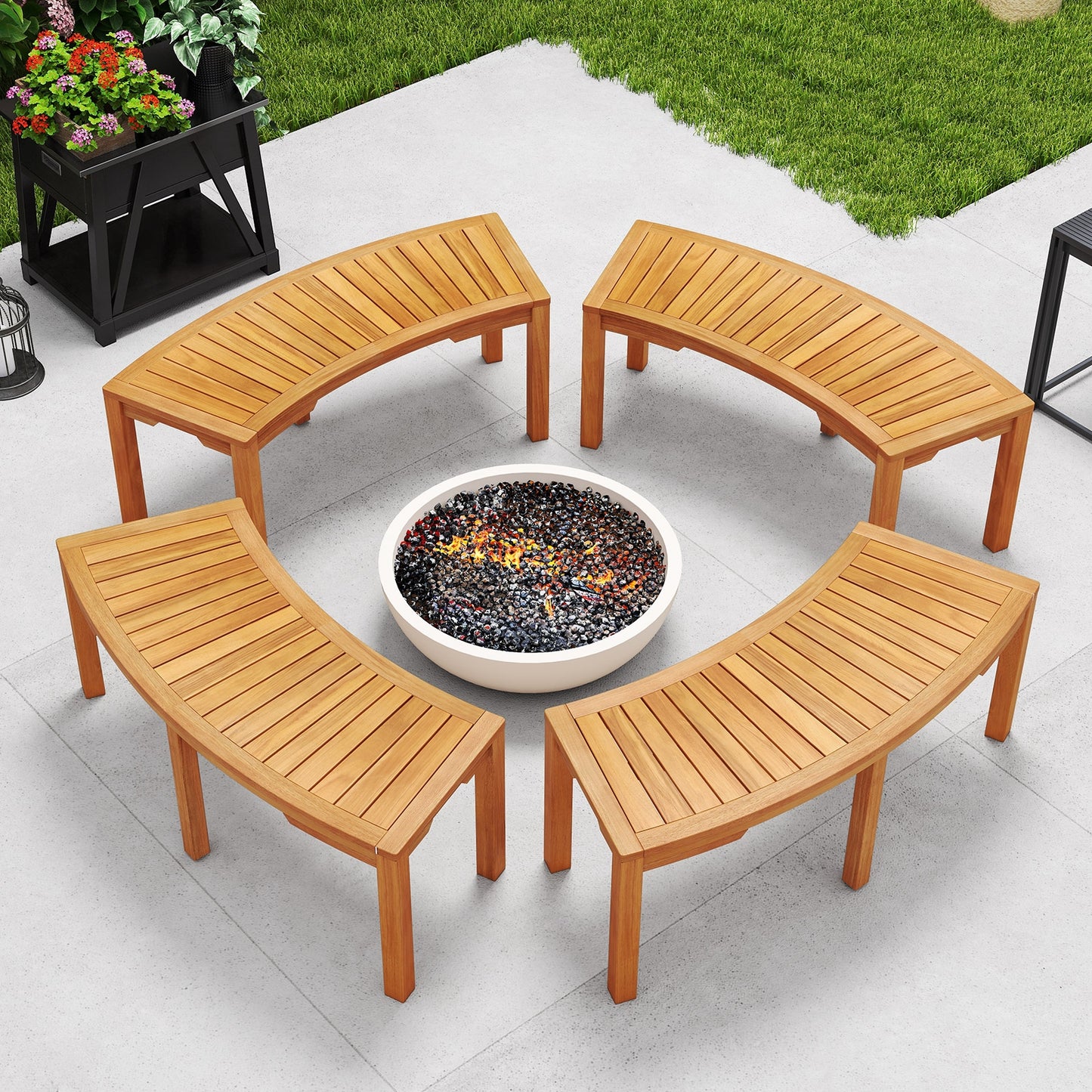 Outdoor Bench Set, Acacia Wood, Curved, 2-Person, Natural Outdoor Benches at Gallery Canada