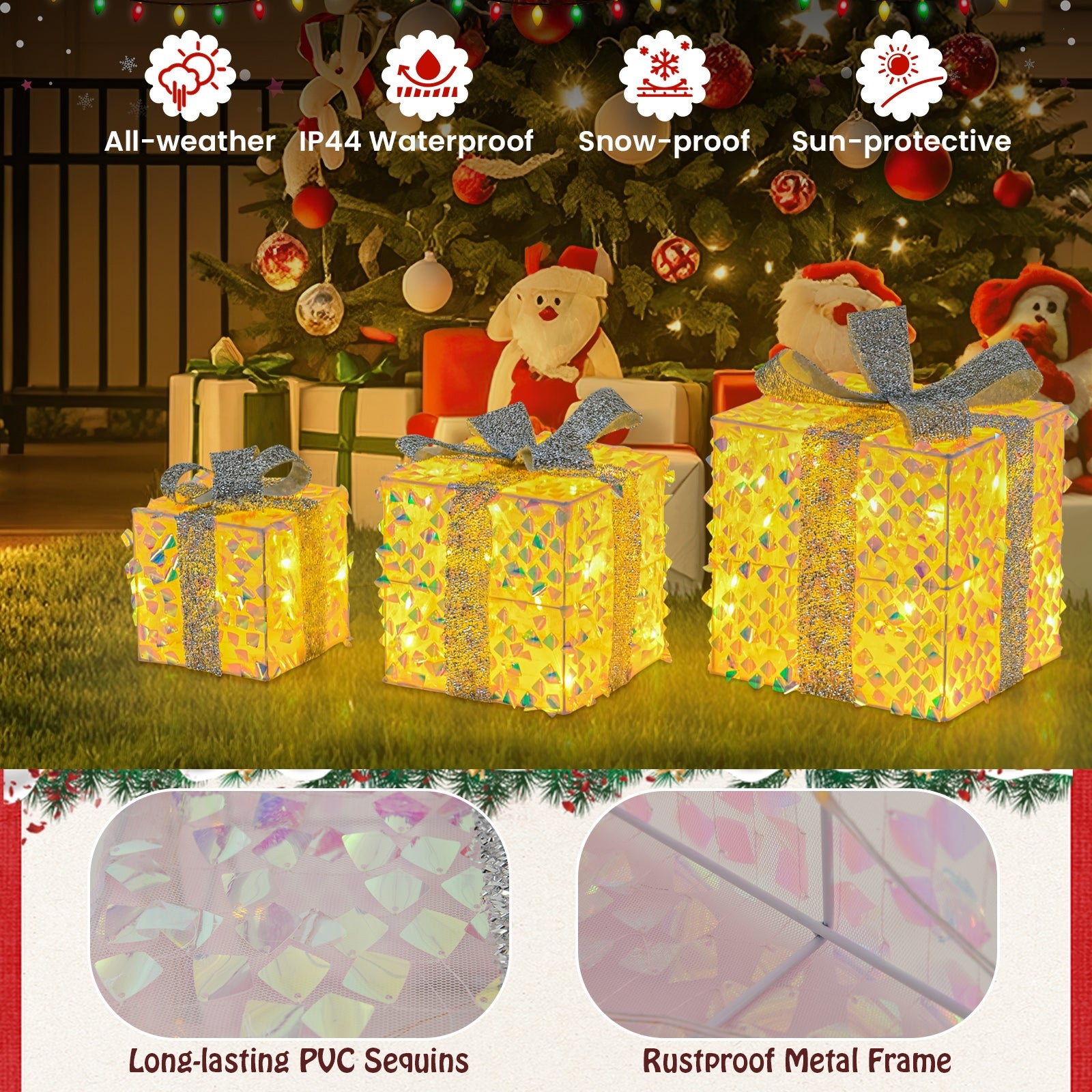 Christmas Lighted Gift Boxes, Pre-Lit 90 LED, White Christmas Decor & Accessories at Gallery Canada