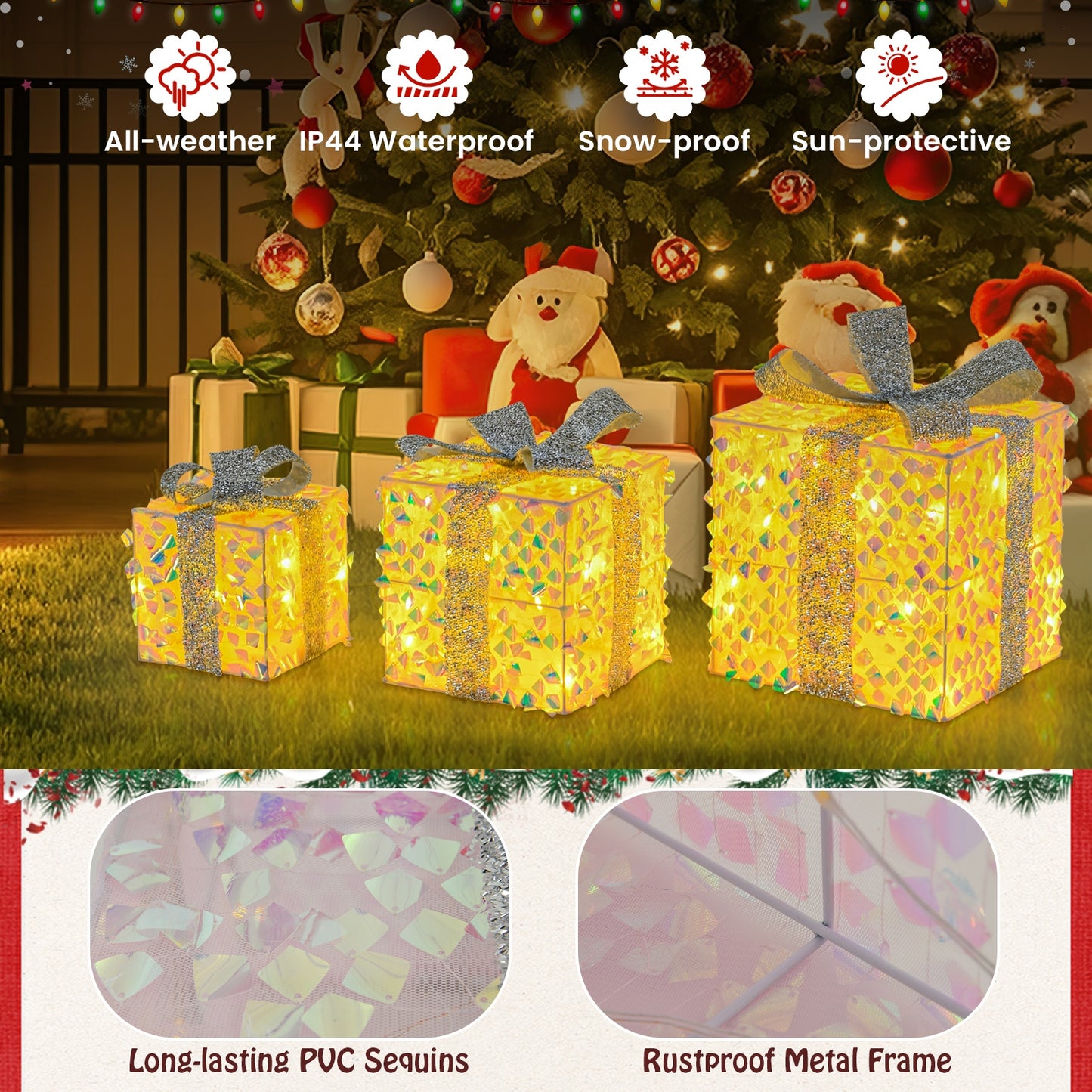 Christmas Lighted Gift Boxes, Pre-Lit 90 LED, White Christmas Decor & Accessories at Gallery Canada