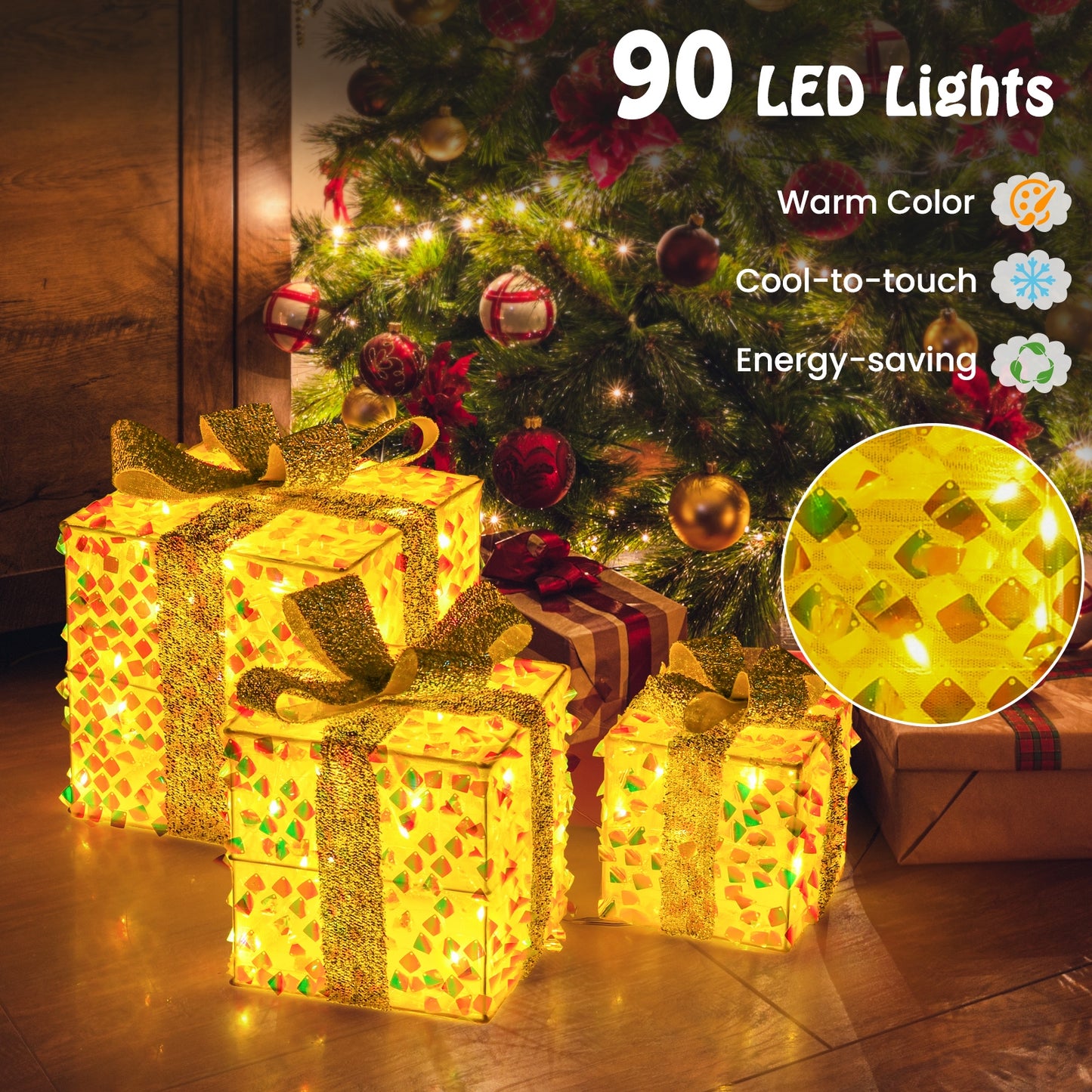 Christmas Lighted Gift Boxes, Pre-Lit 90 LED, White Christmas Decor & Accessories at Gallery Canada