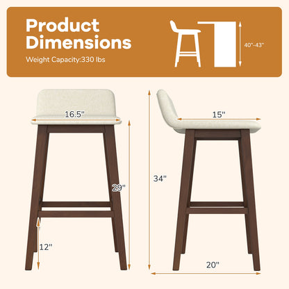 29 Inch Low-Back High-Top Chairs with Padded Seat and Rubber Wood Legs, Brown Bar Stools at Gallery Canada