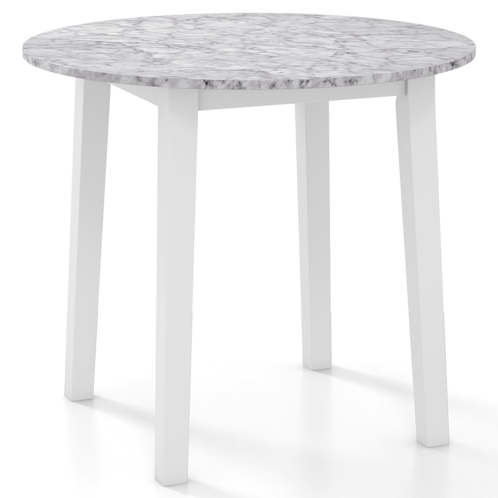 35 Inch Round Dining Table, Rubber Wood Legs, Marble Veneer, White Dining Tables White at Gallery Canada