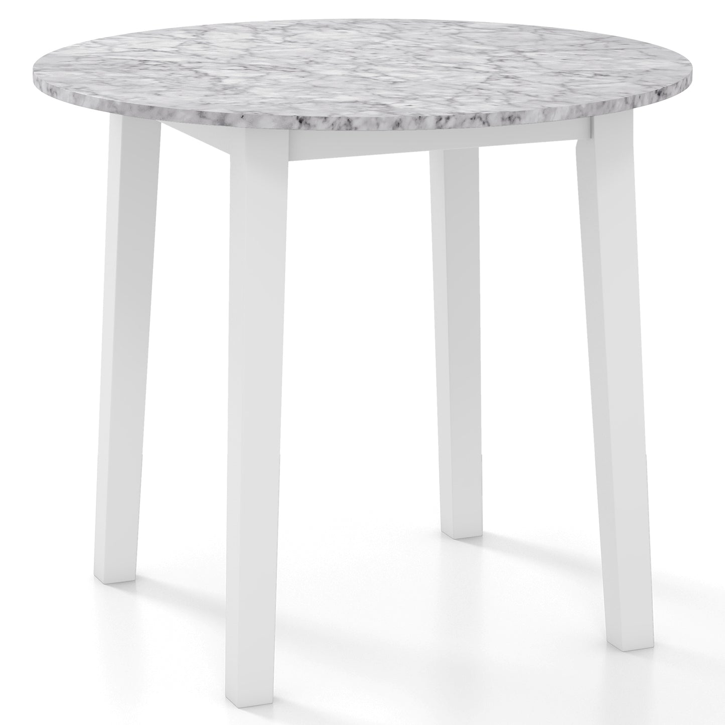 35 Inch Round Dining Table, Rubber Wood Legs, Marble Veneer, White Dining Tables White at Gallery Canada