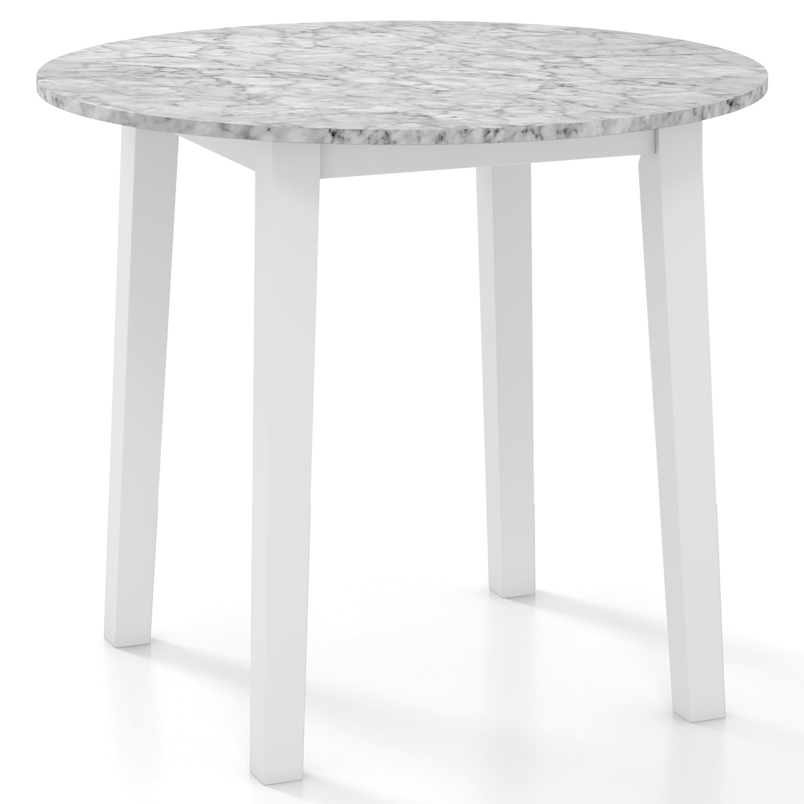 35 Inch Round Dining Table, Rubber Wood Legs, Marble Veneer, White Dining Tables at Gallery Canada
