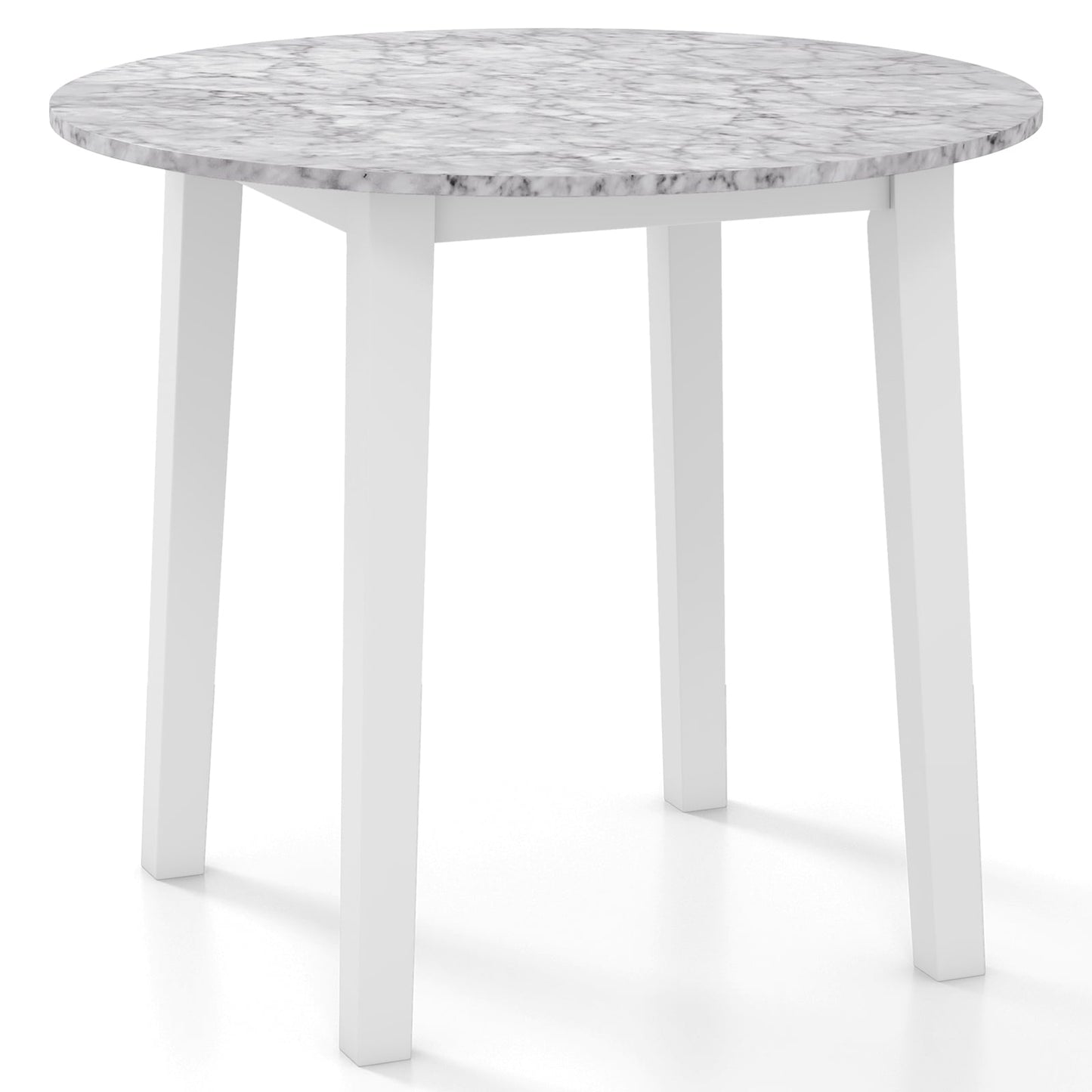 35 Inch Round Dining Table, Rubber Wood Legs, Marble Veneer, White Dining Tables at Gallery Canada