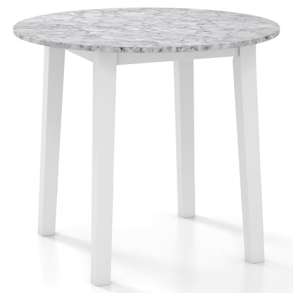35 Inch Round Dining Table, Rubber Wood Legs, Marble Veneer, White Dining Tables at Gallery Canada