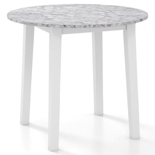35 Inch Round Dining Table, Rubber Wood Legs, Marble Veneer, White Dining Tables White at Gallery Canada