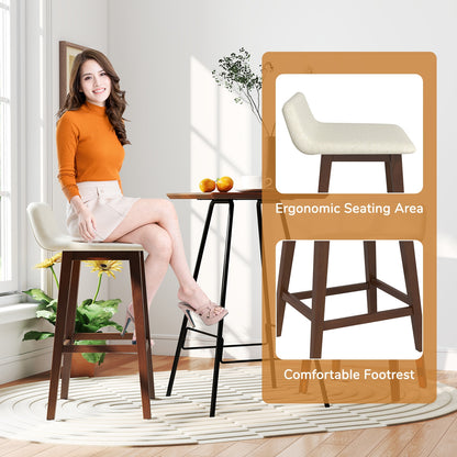 29 Inch Low-Back High-Top Chairs with Padded Seat and Rubber Wood Legs, Brown Bar Stools at Gallery Canada