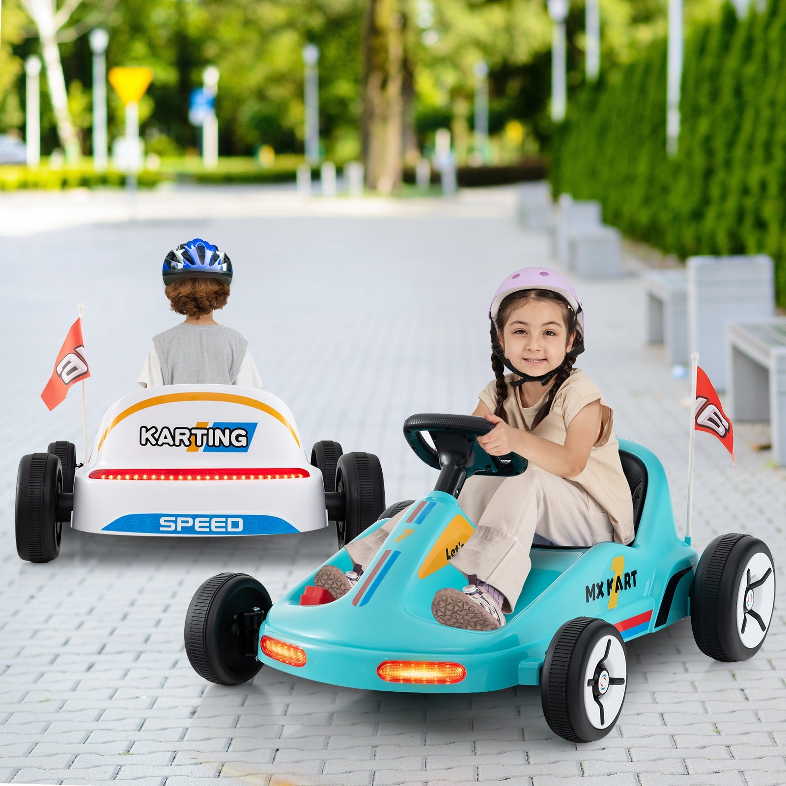 12V Electric Go Kart, Kids Race Toy, Remote Control, Music, Blue Powered Ride On Toys at Gallery Canada