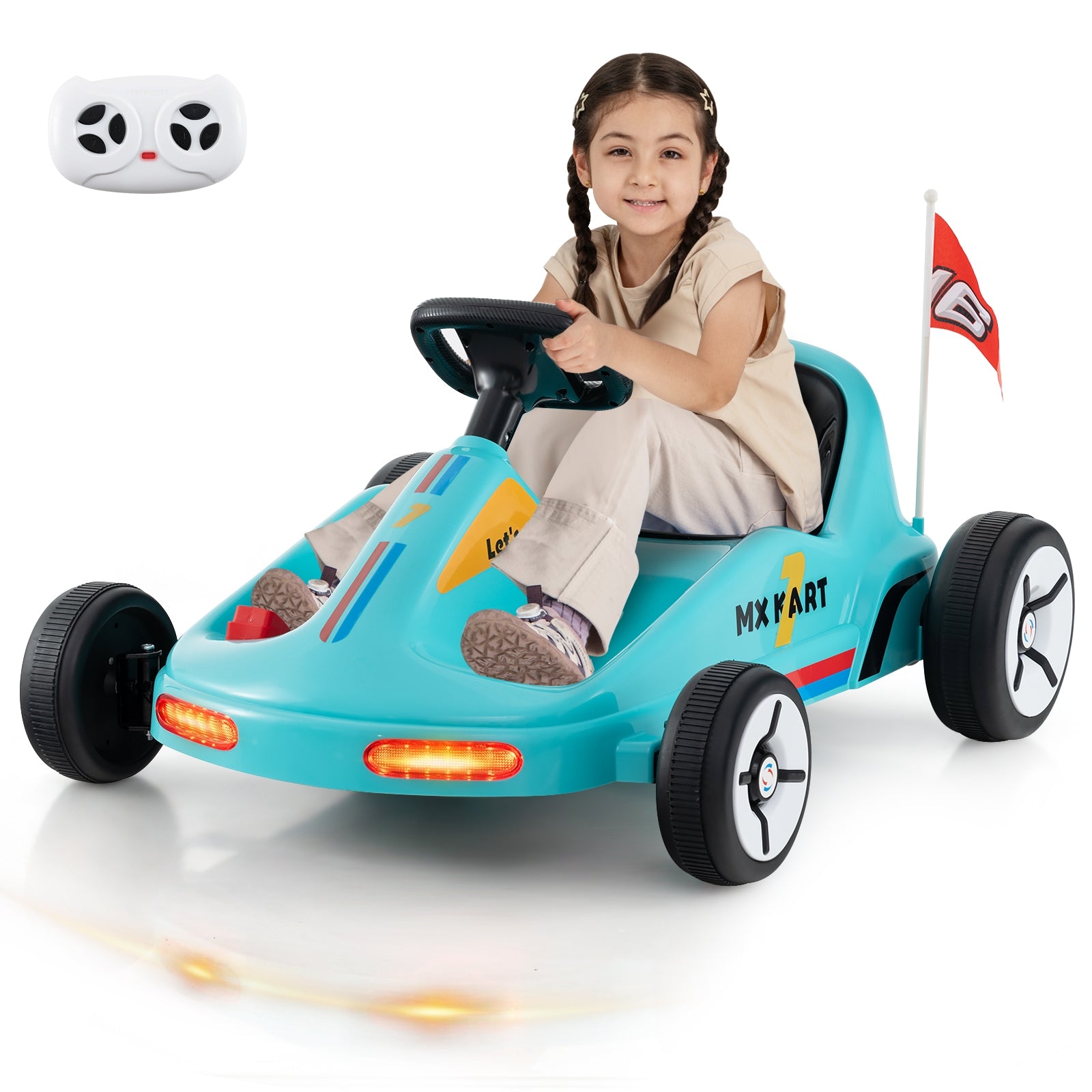 12V Electric Go Kart, Kids Race Toy, Remote Control, Music, Blue Powered Ride On Toys at Gallery Canada