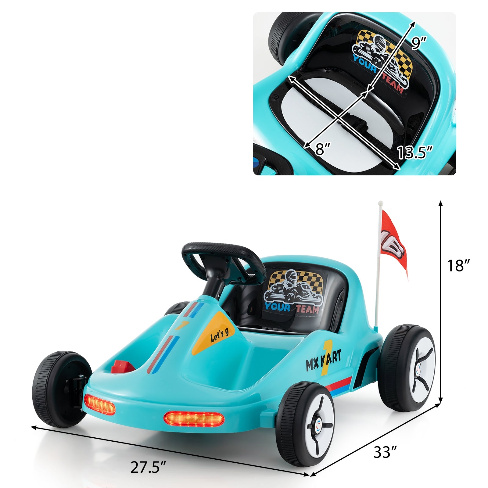 12V Electric Go Kart, Kids Race Toy, Remote Control, Music, Blue Powered Ride On Toys at Gallery Canada