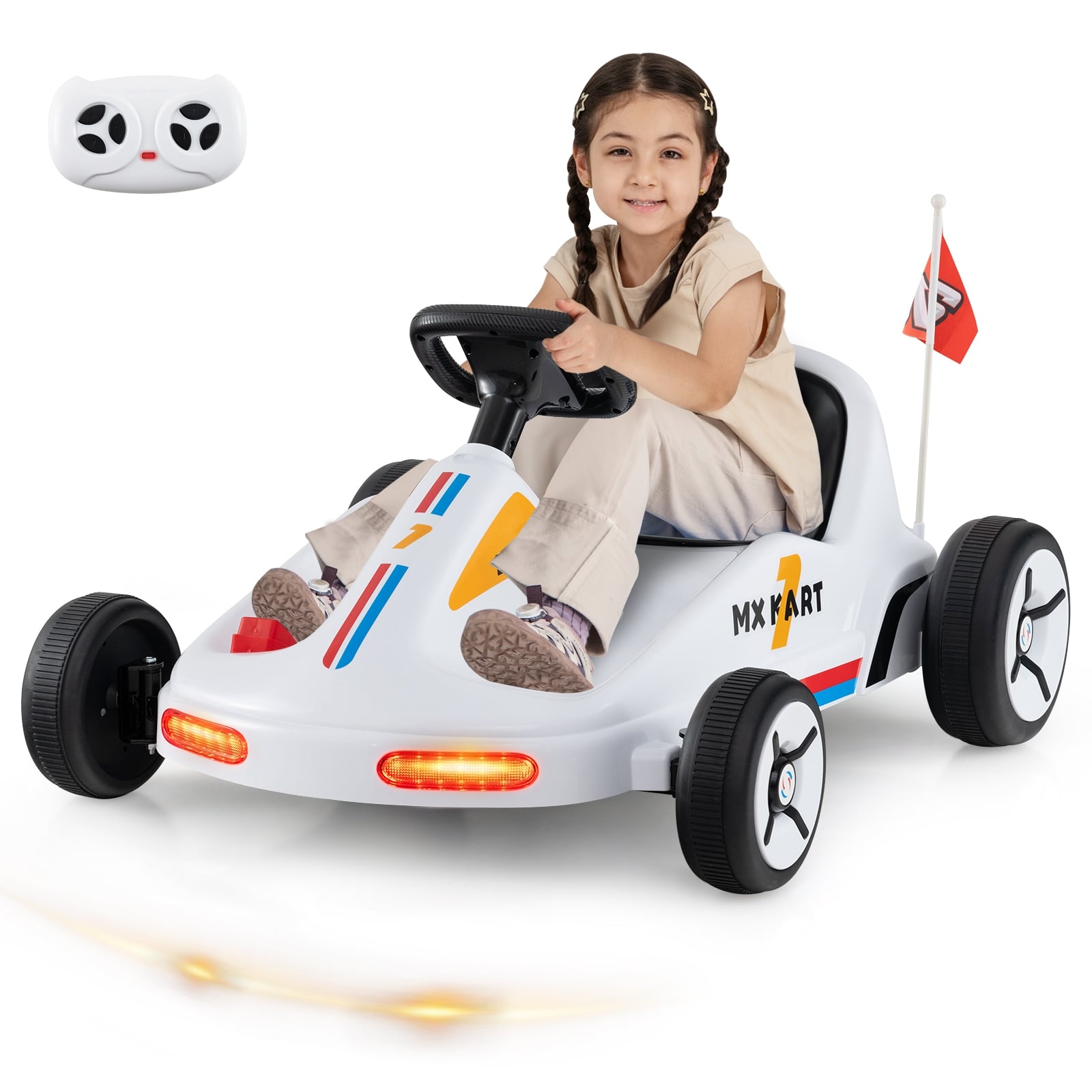 12V Electric Go Kart For Kids, Remote Control, Music, White Powered Ride On Toys at Gallery Canada