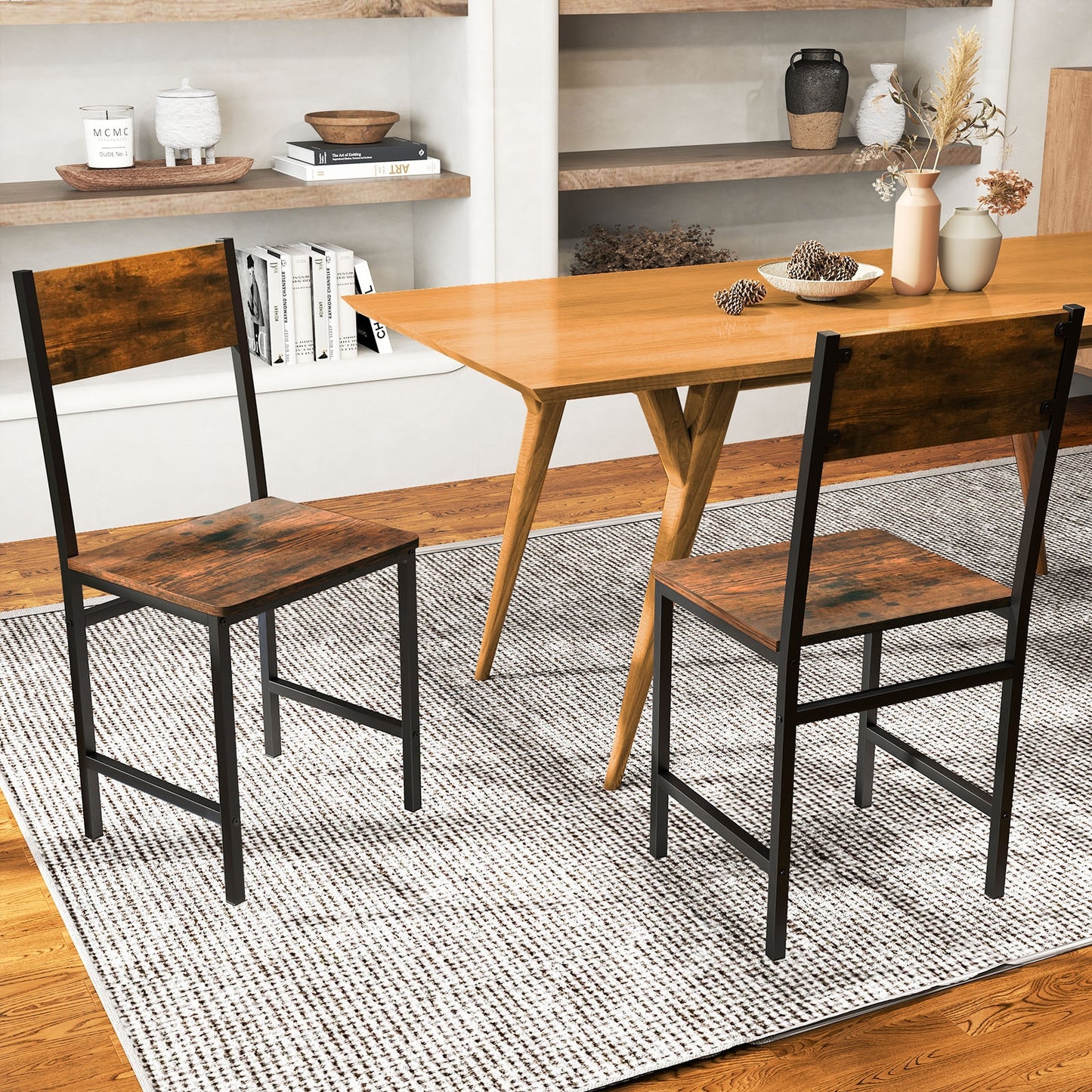 Industrial Kitchen Side Chairs Set of 2 with Metal Legs and Slanted Back, Rustic Brown Dining Chairs at Gallery Canada