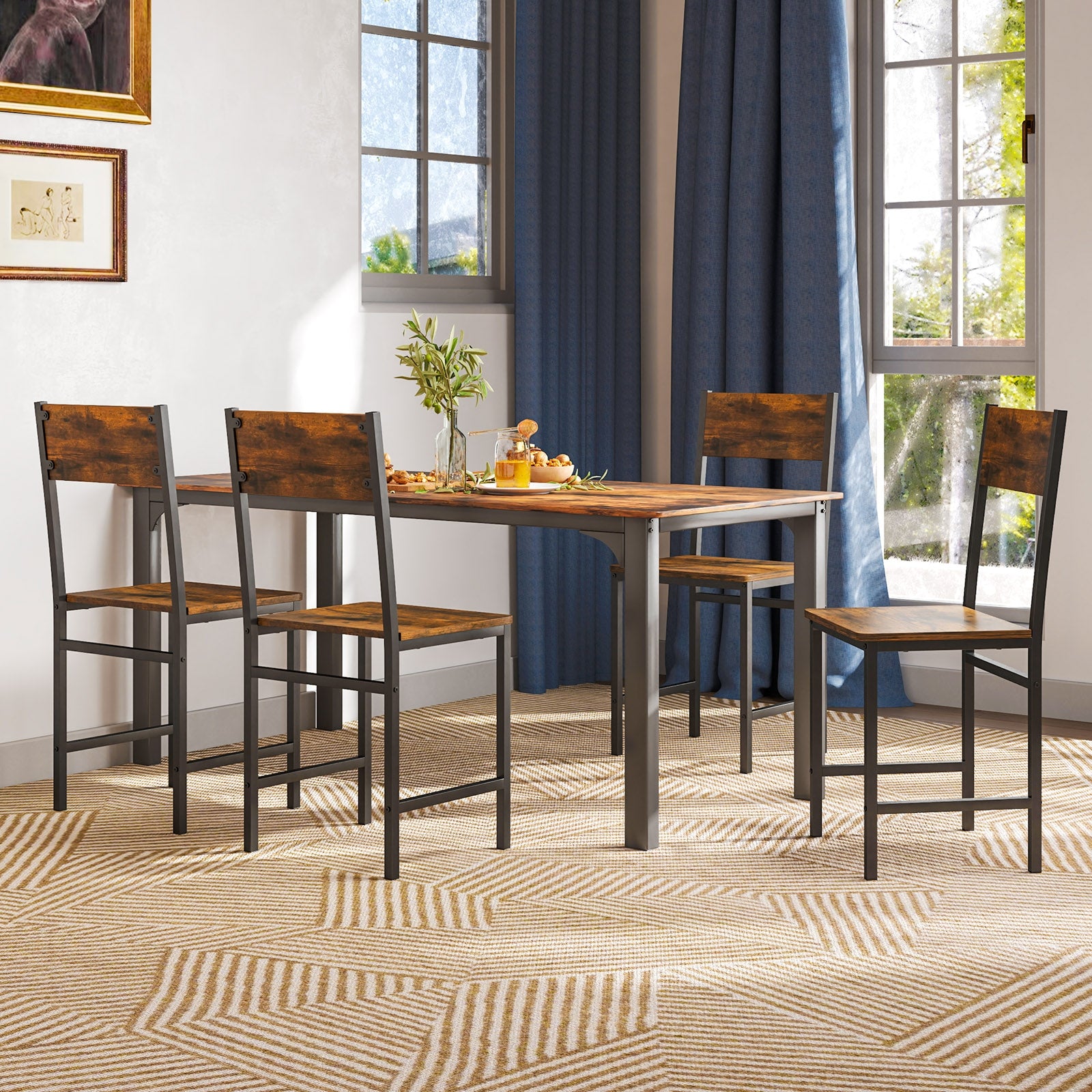 Industrial Kitchen Side Chairs Set of 2 with Metal Legs and Slanted Back, Rustic Brown Dining Chairs at Gallery Canada