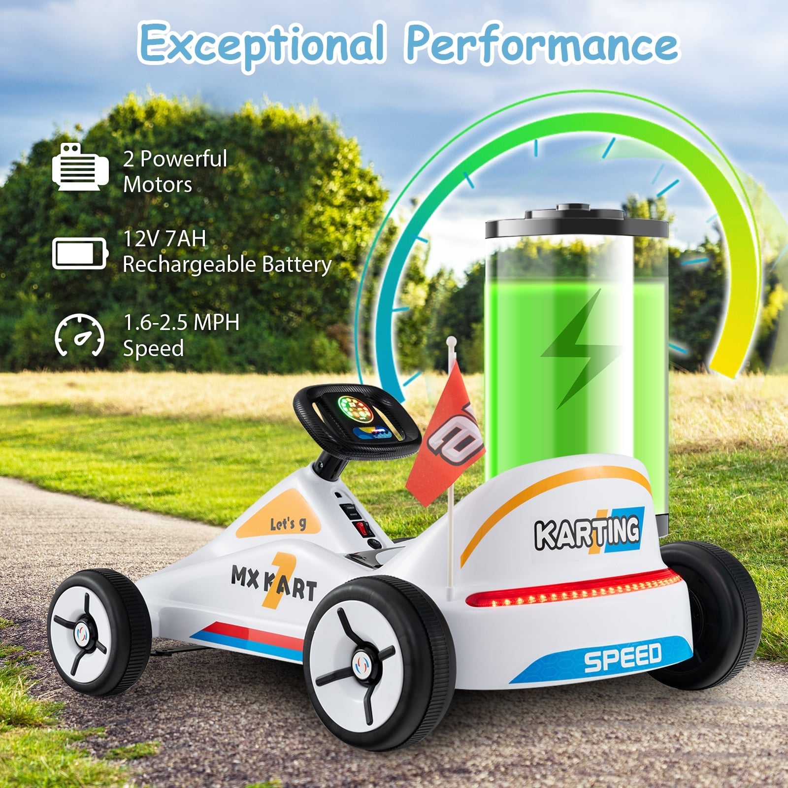 12V Electric Go Kart For Kids, Remote Control, Music, White Powered Ride On Toys at Gallery Canada