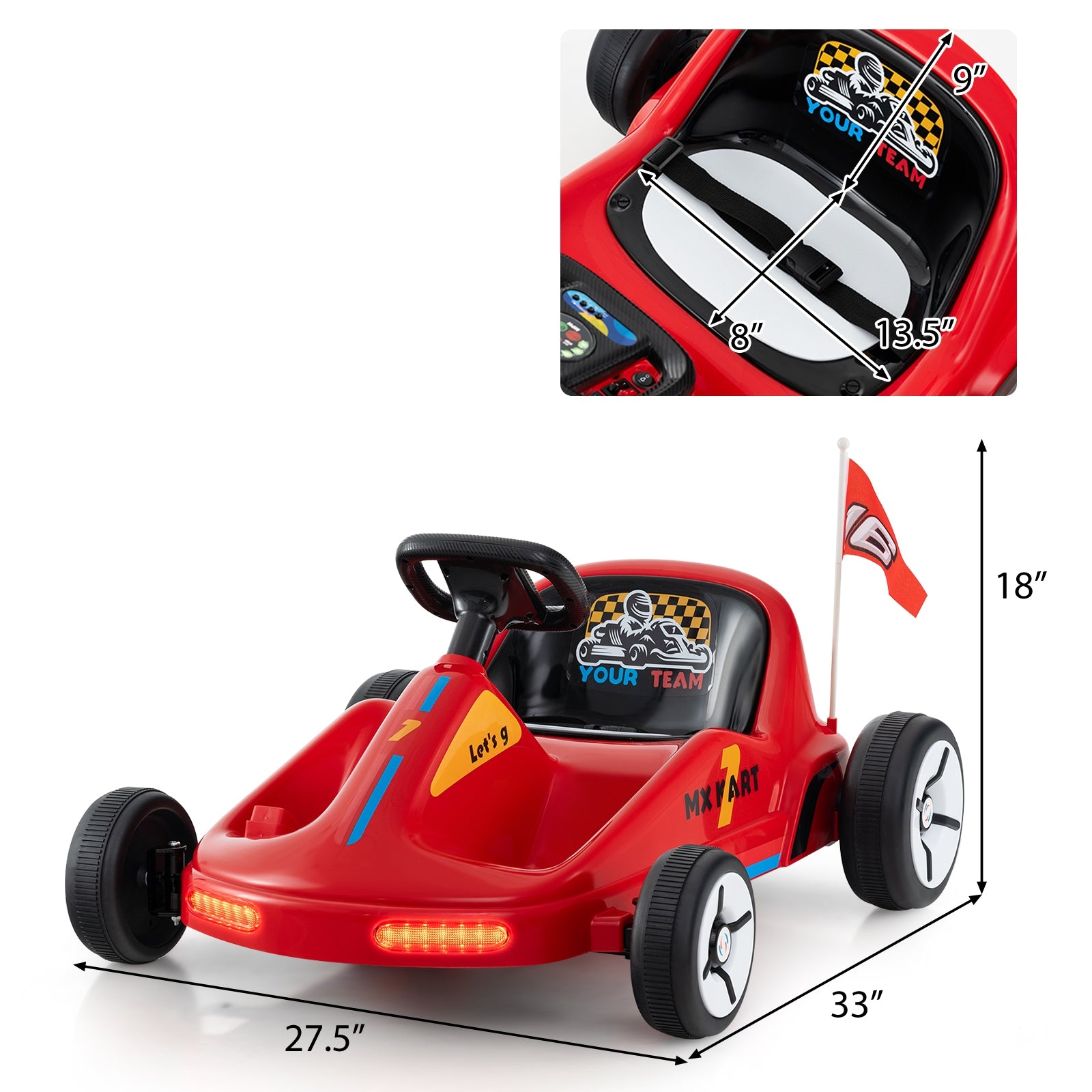 12V Electric Go Kart For Kids, With Remote Control And Music, Red Powered Ride On Toys at Gallery Canada