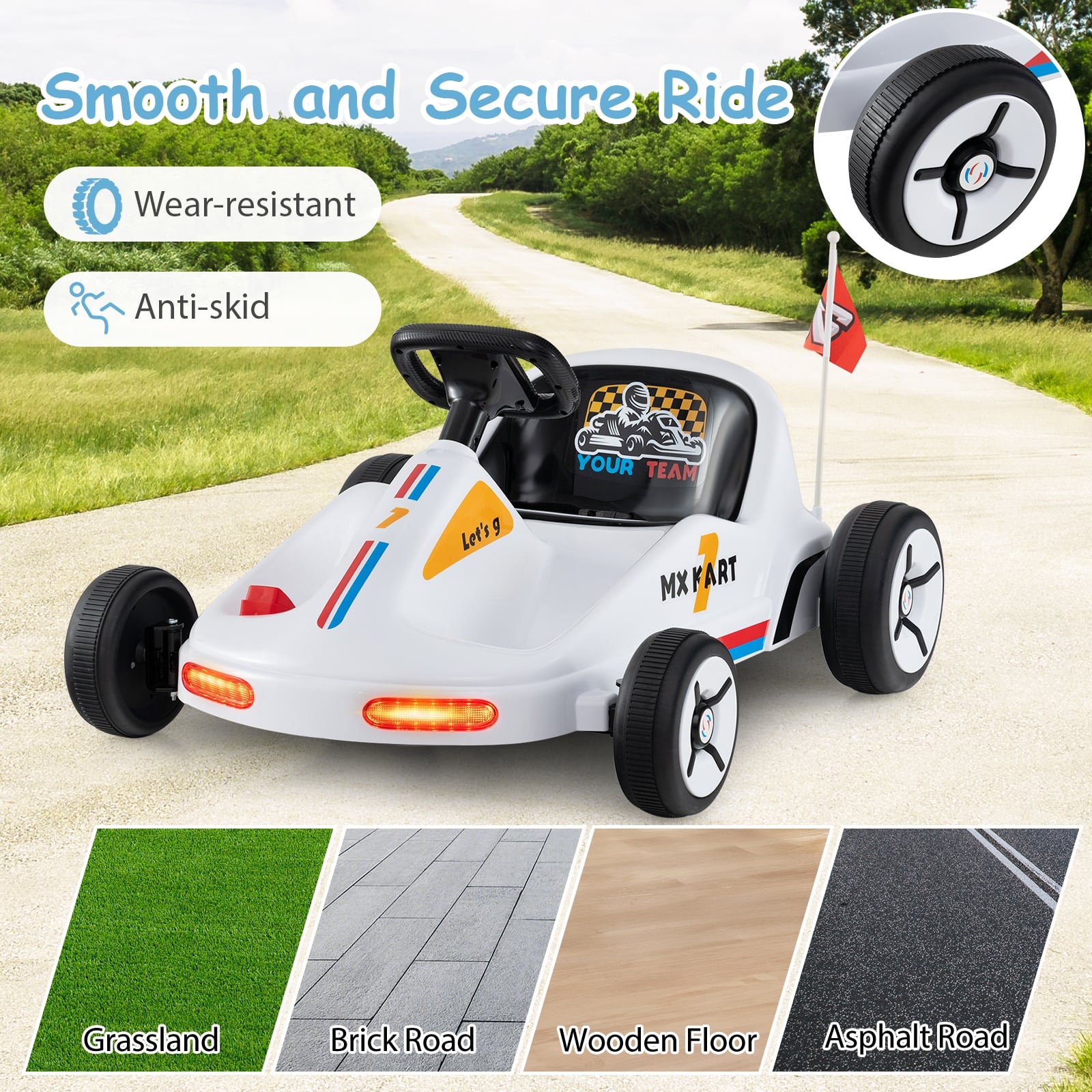 12V Electric Go Kart For Kids, Remote Control, Music, White Powered Ride On Toys at Gallery Canada
