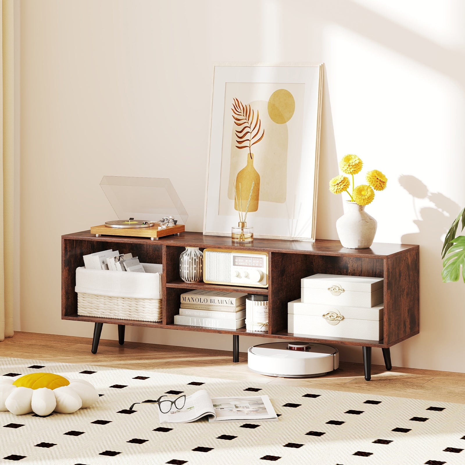 47.5 Inch TV Stand For 55-Inch TV, Metal Legs, Rustic Brown Entertainment Centers & TV Stands at Gallery Canada