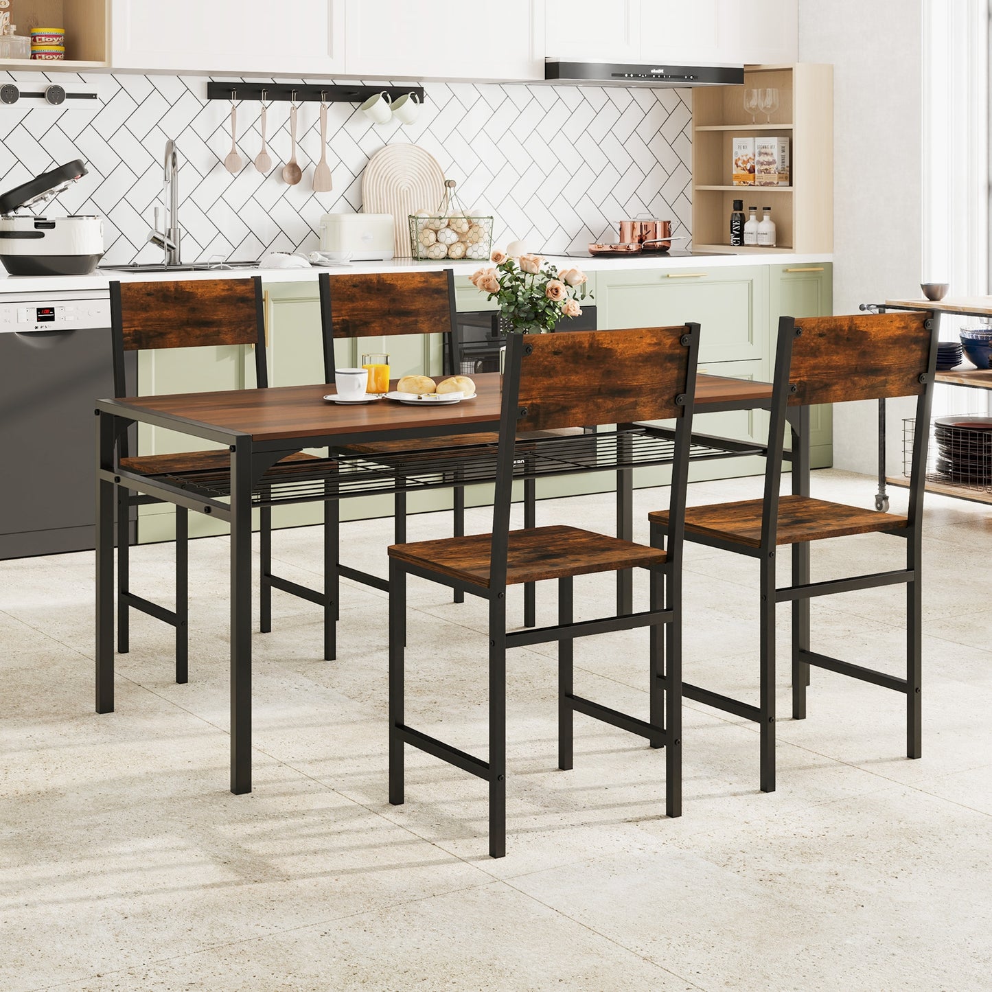 Industrial Kitchen Side Chairs Set of 2 with Metal Legs and Slanted Back, Rustic Brown Dining Chairs at Gallery Canada