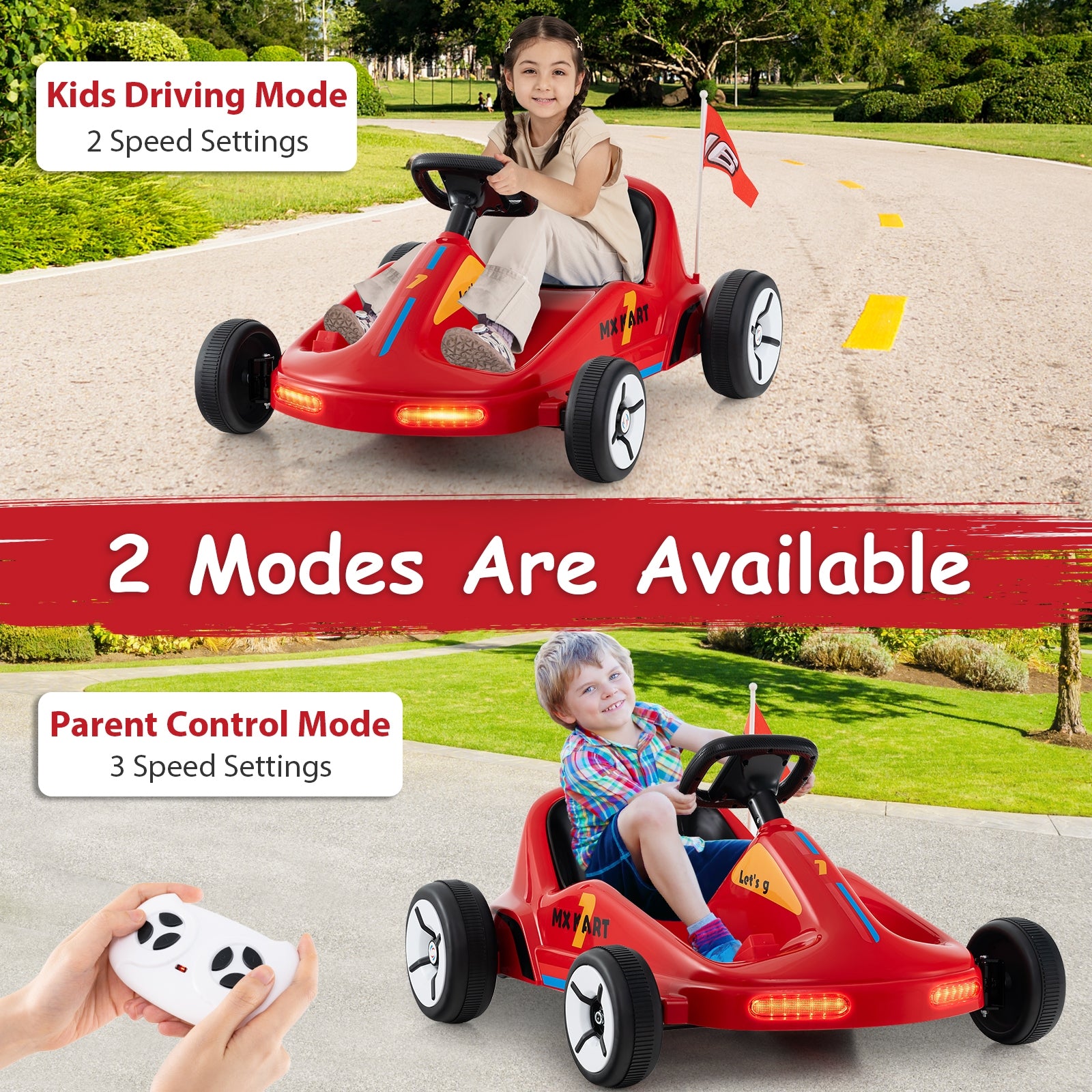 12V Electric Go Kart For Kids, With Remote Control And Music, Red Powered Ride On Toys at Gallery Canada