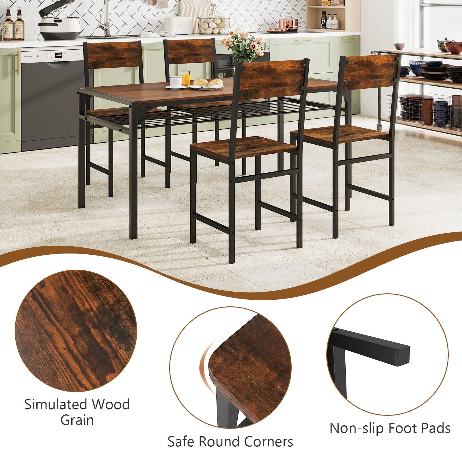 Industrial Kitchen Side Chairs Set of 2 with Metal Legs and Slanted Back, Rustic Brown Dining Chairs at Gallery Canada