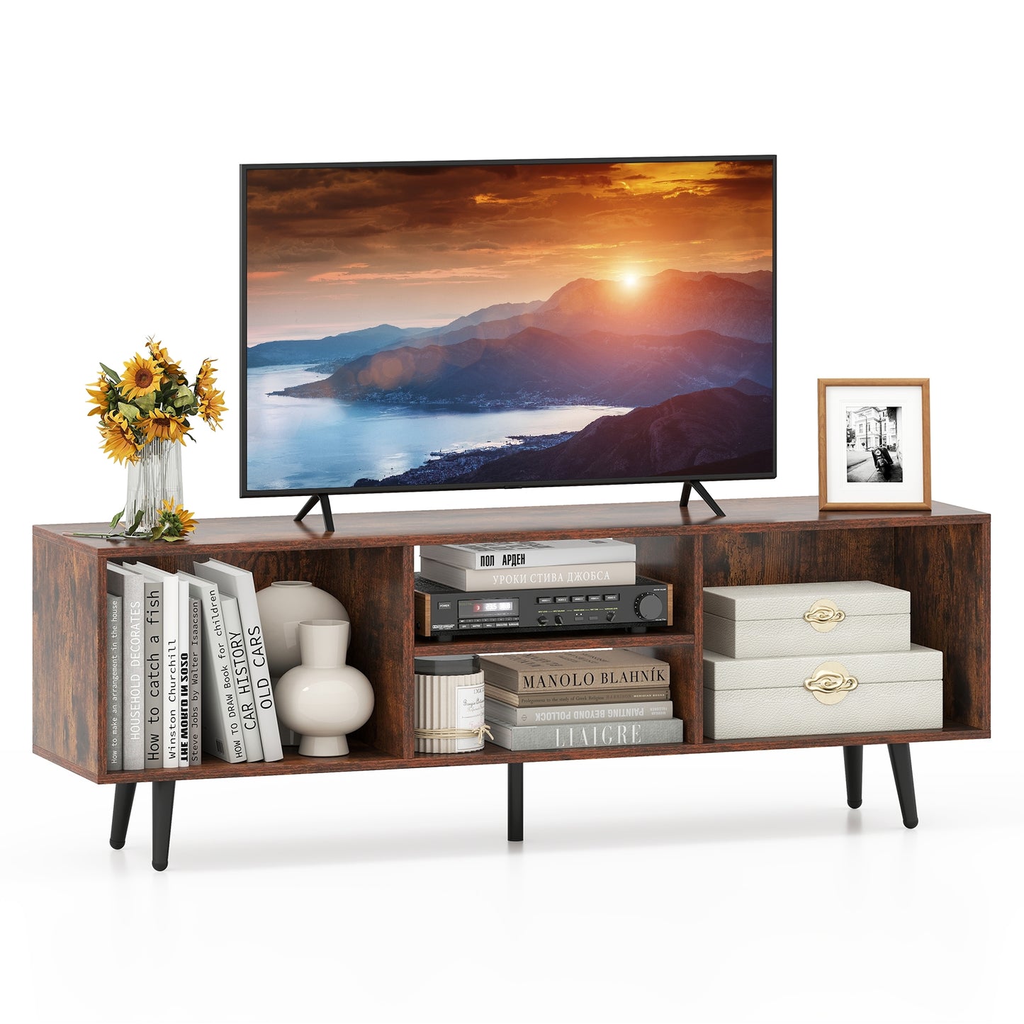 47.5 Inch TV Stand For 55-Inch TV, Metal Legs, Rustic Brown Entertainment Centers & TV Stands at Gallery Canada