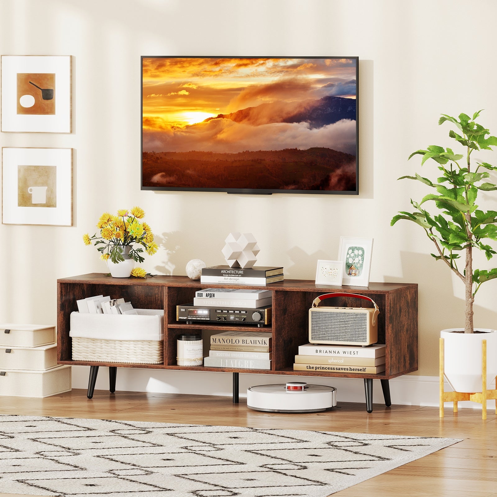 47.5 Inch TV Stand For 55-Inch TV, Metal Legs, Rustic Brown Entertainment Centers & TV Stands at Gallery Canada
