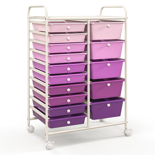 15-Drawer Utility Rolling Organizer Cart Multi-Use Storage, Purple File Cabinets Purple at Gallery Canada