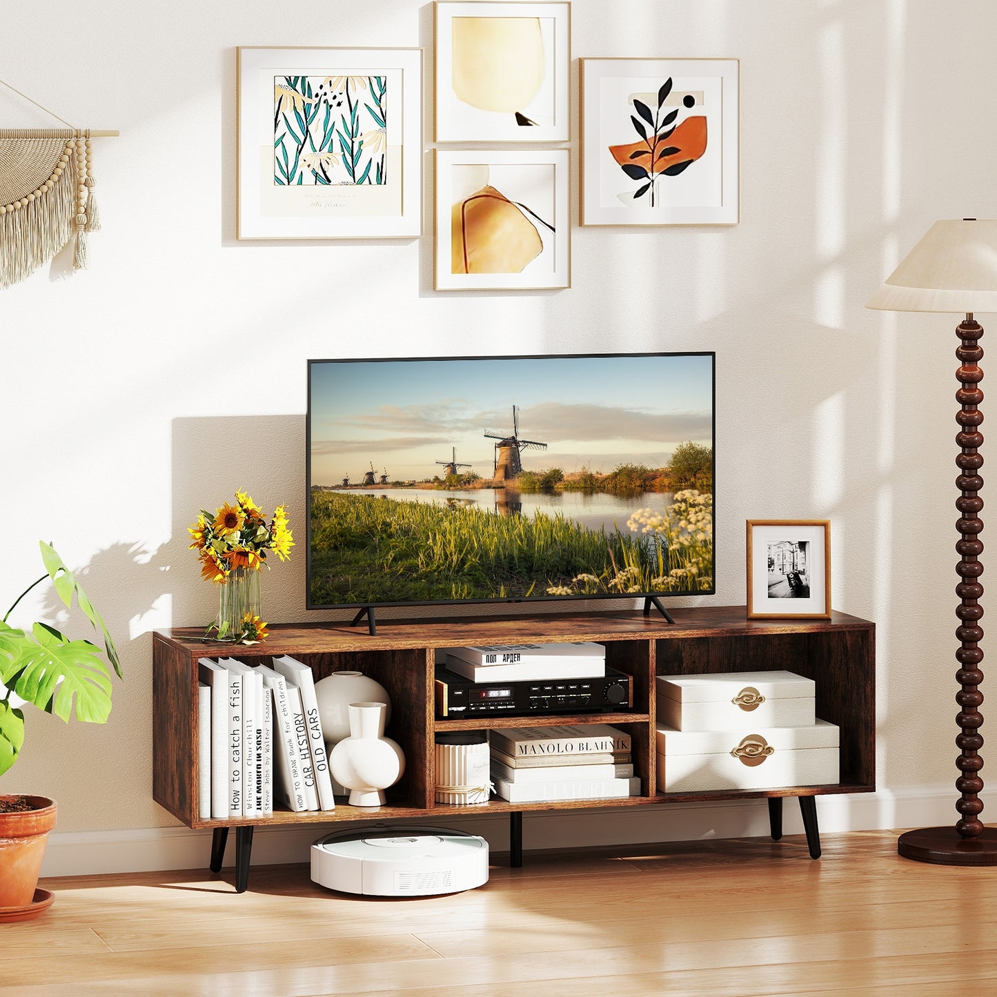 47.5 Inch TV Stand For 55-Inch TV, Metal Legs, Rustic Brown Entertainment Centers & TV Stands at Gallery Canada