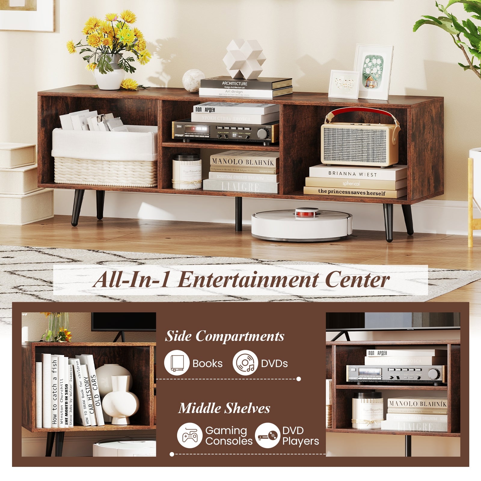 47.5 Inch TV Stand For 55-Inch TV, Metal Legs, Rustic Brown Entertainment Centers & TV Stands at Gallery Canada